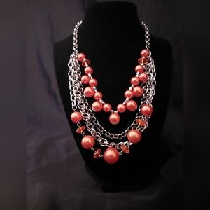 Paparazzi Rockin Rockette 4 Strand Orange Bead & Silvertone Necklace/Earring Set